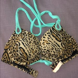 Teal and Leopard Bikini Top